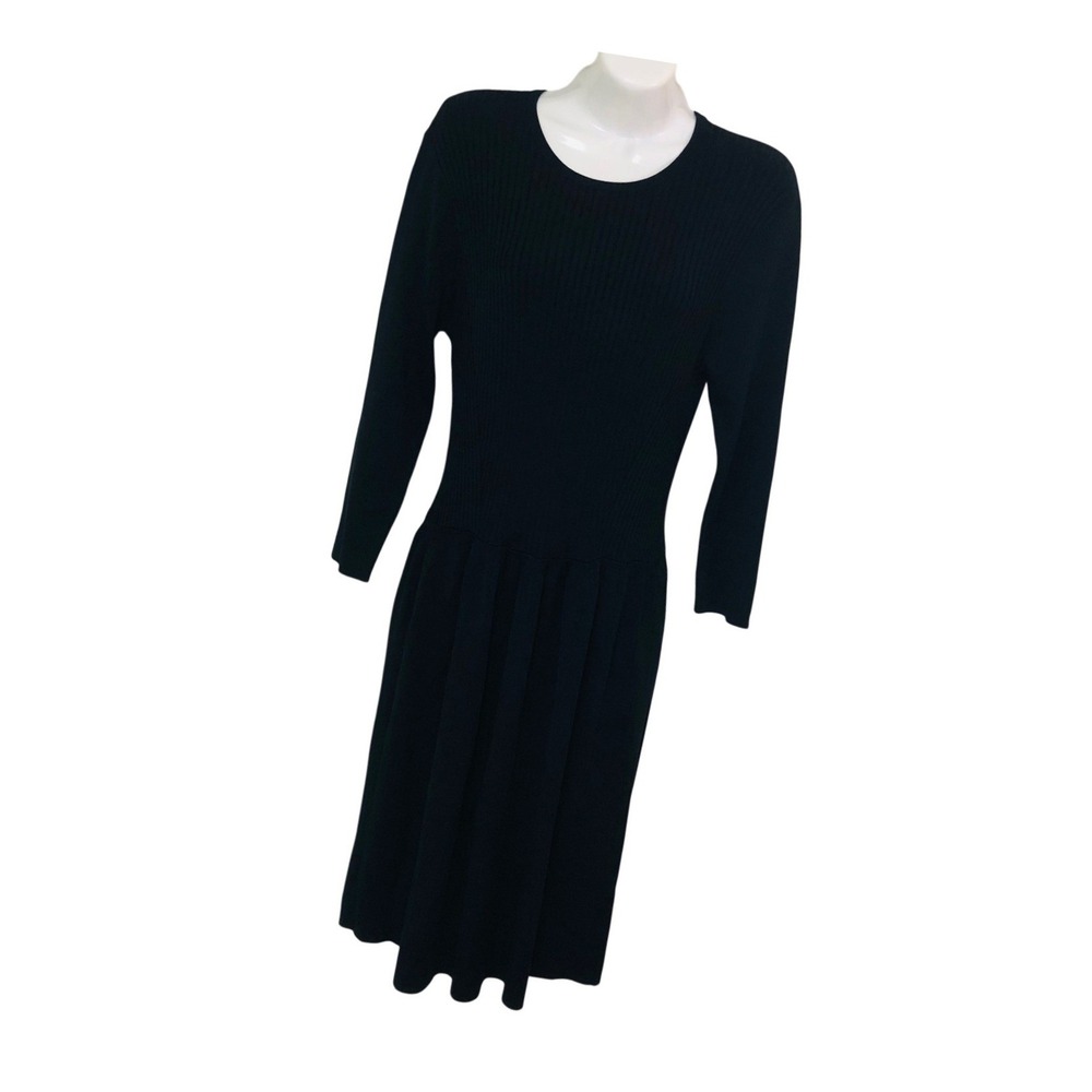 J.McLaughlin Catalyst Black Ribbed Knit Fit & Flare Dress Dropped Waist Size S